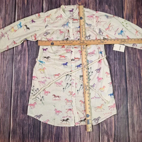 NWT MOTHER The New To Town Shirt Dress Mini Cotton Goodbye Horses Size XS - Picture 9 of 12